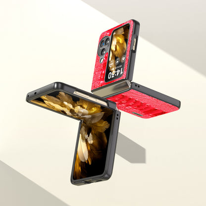 ABEEL For Oppo Find N3 Flip 5G Genuine Cow Leather+PC Case Crocodile Texture Anti-Scratch Phone Cover