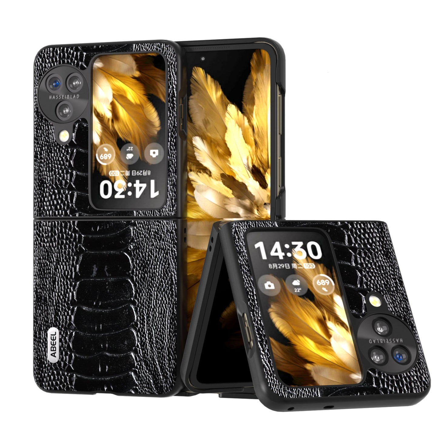 ABEEL For Oppo Find N3 Flip 5G Genuine Cow Leather+PC Case Crocodile Texture Anti-Scratch Phone Cover