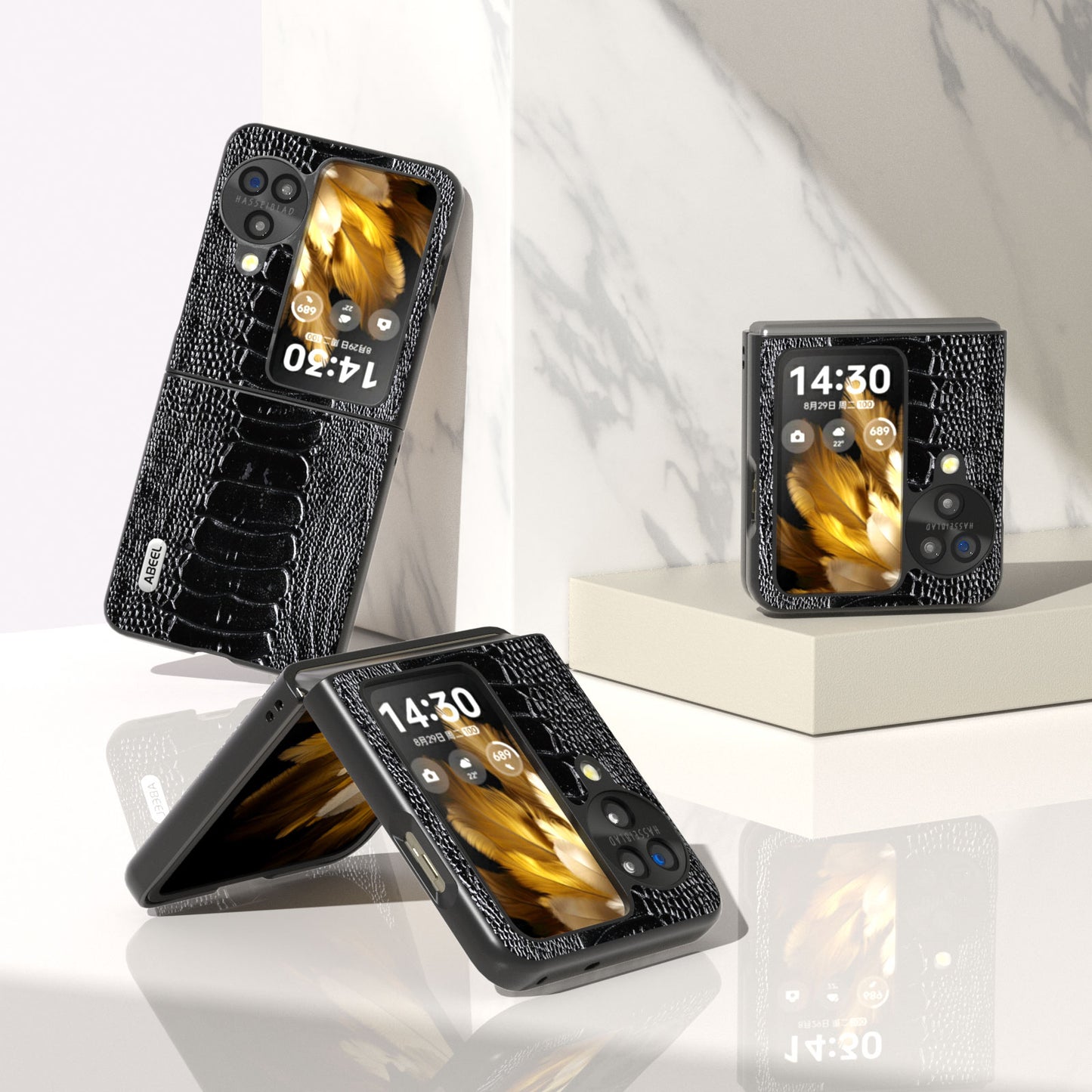 ABEEL For Oppo Find N3 Flip 5G Genuine Cow Leather+PC Case Crocodile Texture Anti-Scratch Phone Cover