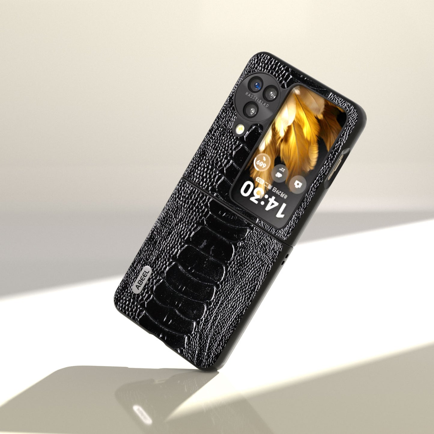 ABEEL For Oppo Find N3 Flip 5G Genuine Cow Leather+PC Case Crocodile Texture Anti-Scratch Phone Cover