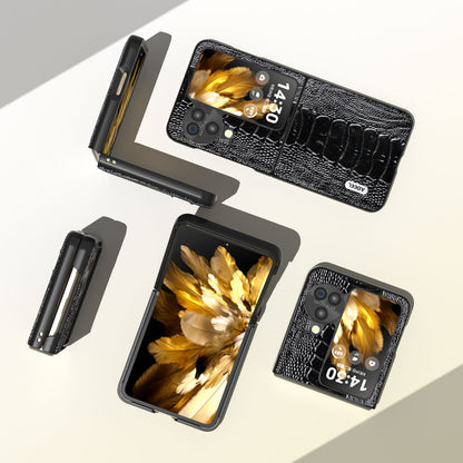 ABEEL For Oppo Find N3 Flip 5G Genuine Cow Leather+PC Case Crocodile Texture Anti-Scratch Phone Cover