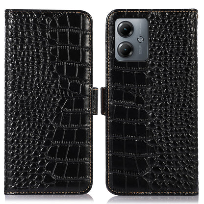 RFID Blocking Wallet Case for Motorola Moto G14 4G , Genuine Cow Leather Phone Cover with Stand