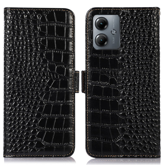 RFID Blocking Wallet Case for Motorola Moto G14 4G , Genuine Cow Leather Phone Cover with Stand