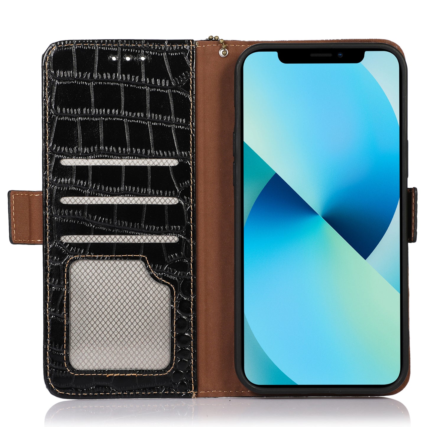 RFID Blocking Wallet Case for Motorola Moto G14 4G , Genuine Cow Leather Phone Cover with Stand