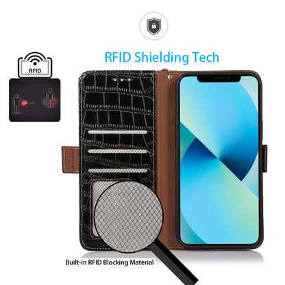 RFID Blocking Wallet Case for Motorola Moto G14 4G , Genuine Cow Leather Phone Cover with Stand