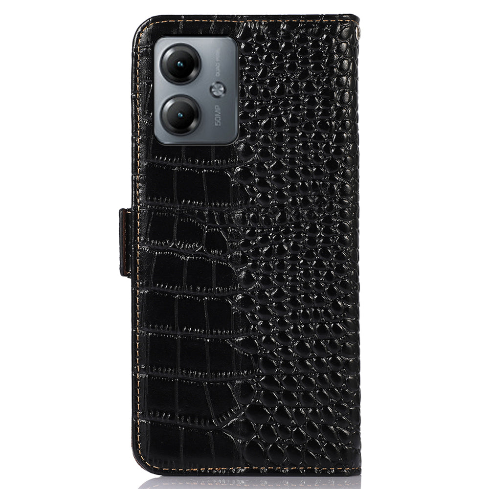 RFID Blocking Wallet Case for Motorola Moto G14 4G , Genuine Cow Leather Phone Cover with Stand