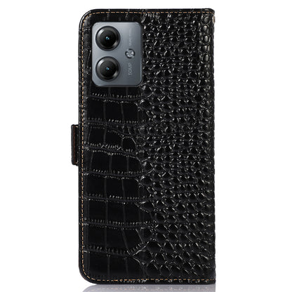 RFID Blocking Wallet Case for Motorola Moto G14 4G , Genuine Cow Leather Phone Cover with Stand