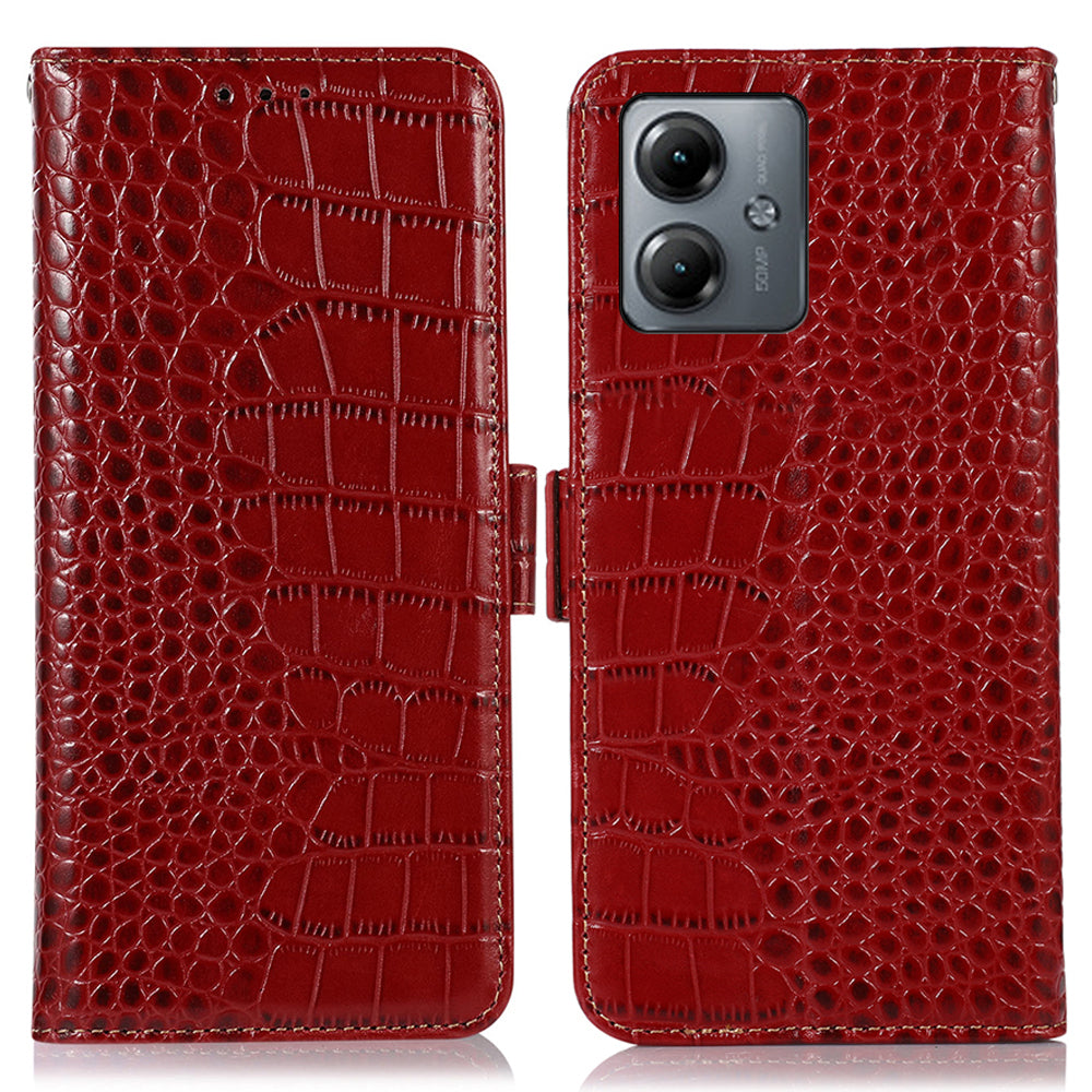 RFID Blocking Wallet Case for Motorola Moto G14 4G , Genuine Cow Leather Phone Cover with Stand