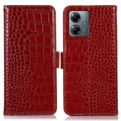RFID Blocking Wallet Case for Motorola Moto G14 4G , Genuine Cow Leather Phone Cover with Stand