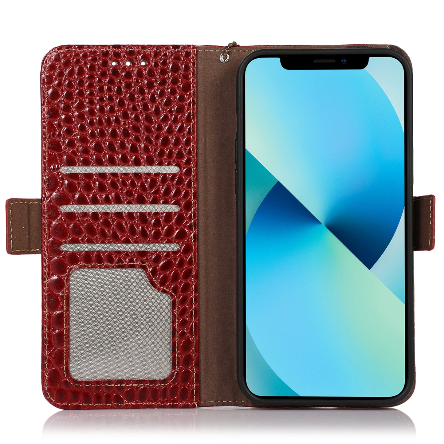 RFID Blocking Wallet Case for Motorola Moto G14 4G , Genuine Cow Leather Phone Cover with Stand