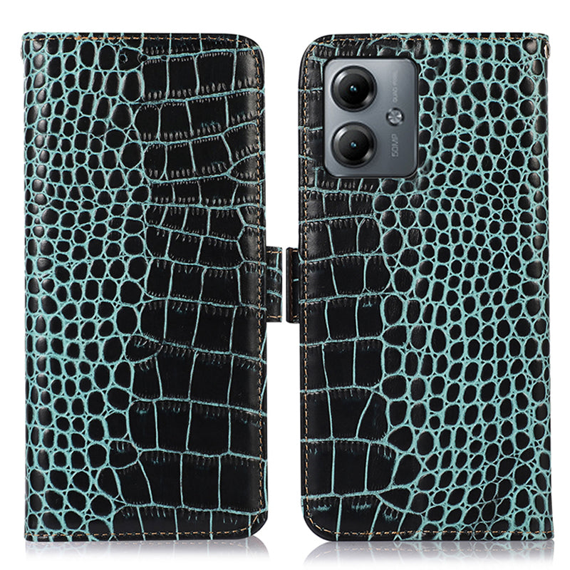 RFID Blocking Wallet Case for Motorola Moto G14 4G , Genuine Cow Leather Phone Cover with Stand