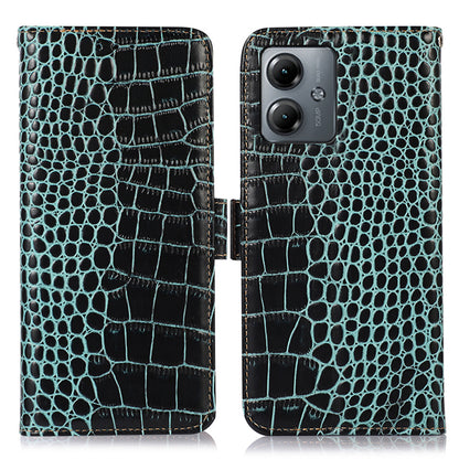 RFID Blocking Wallet Case for Motorola Moto G14 4G , Genuine Cow Leather Phone Cover with Stand