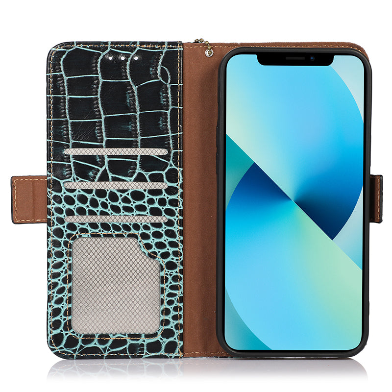 RFID Blocking Wallet Case for Motorola Moto G14 4G , Genuine Cow Leather Phone Cover with Stand