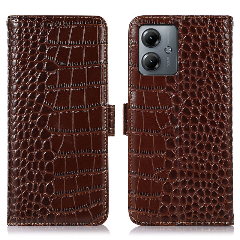 RFID Blocking Wallet Case for Motorola Moto G14 4G , Genuine Cow Leather Phone Cover with Stand