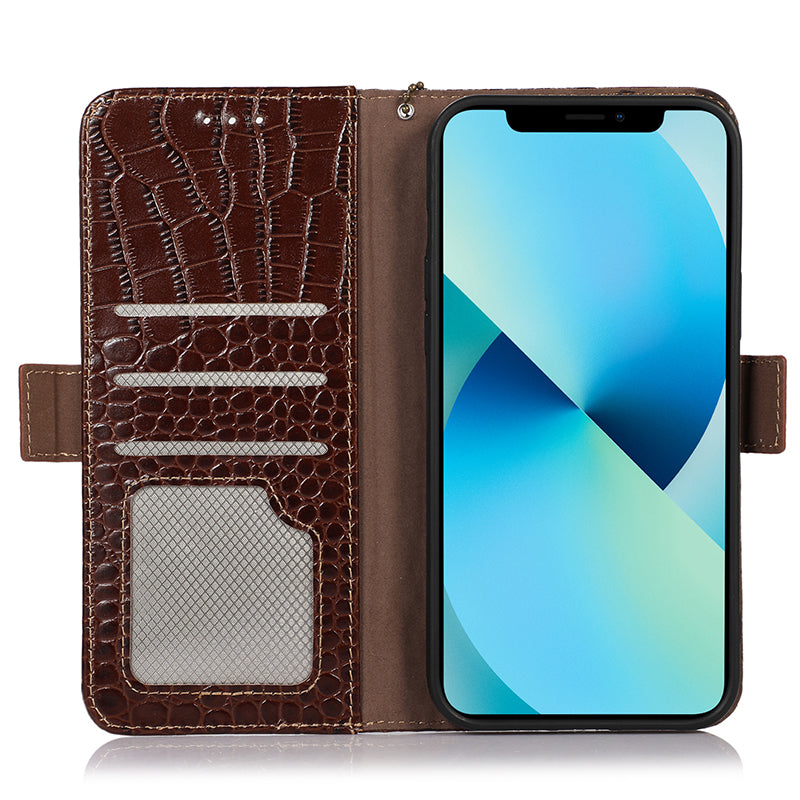 RFID Blocking Wallet Case for Motorola Moto G14 4G , Genuine Cow Leather Phone Cover with Stand