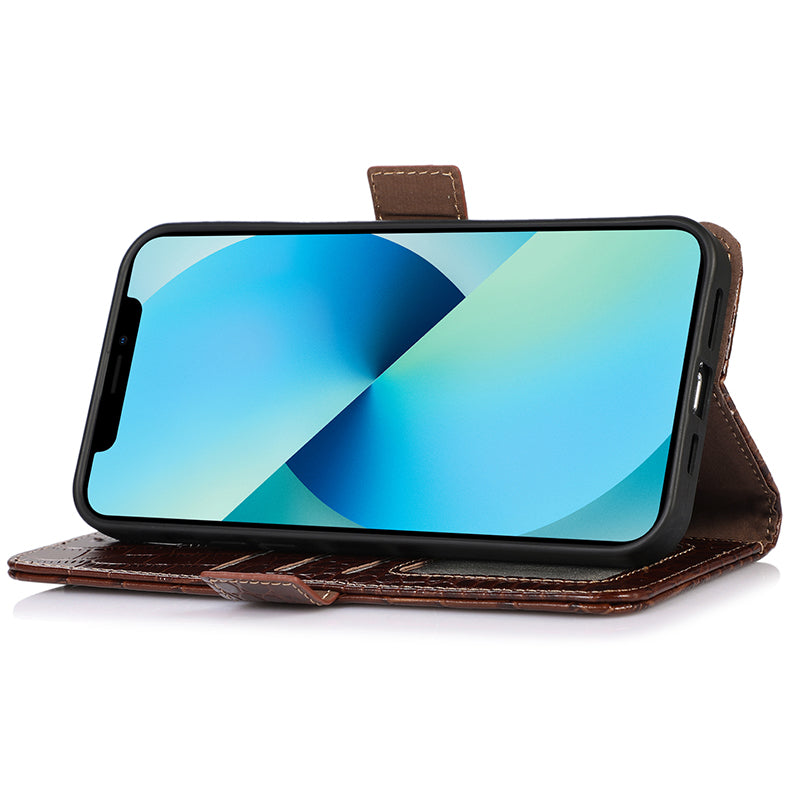 RFID Blocking Wallet Case for Motorola Moto G14 4G , Genuine Cow Leather Phone Cover with Stand