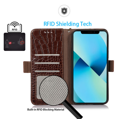 RFID Blocking Wallet Case for Motorola Moto G14 4G , Genuine Cow Leather Phone Cover with Stand