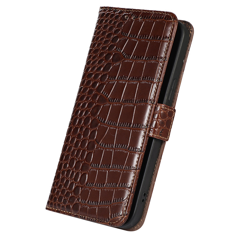 RFID Blocking Wallet Case for Motorola Moto G14 4G , Genuine Cow Leather Phone Cover with Stand