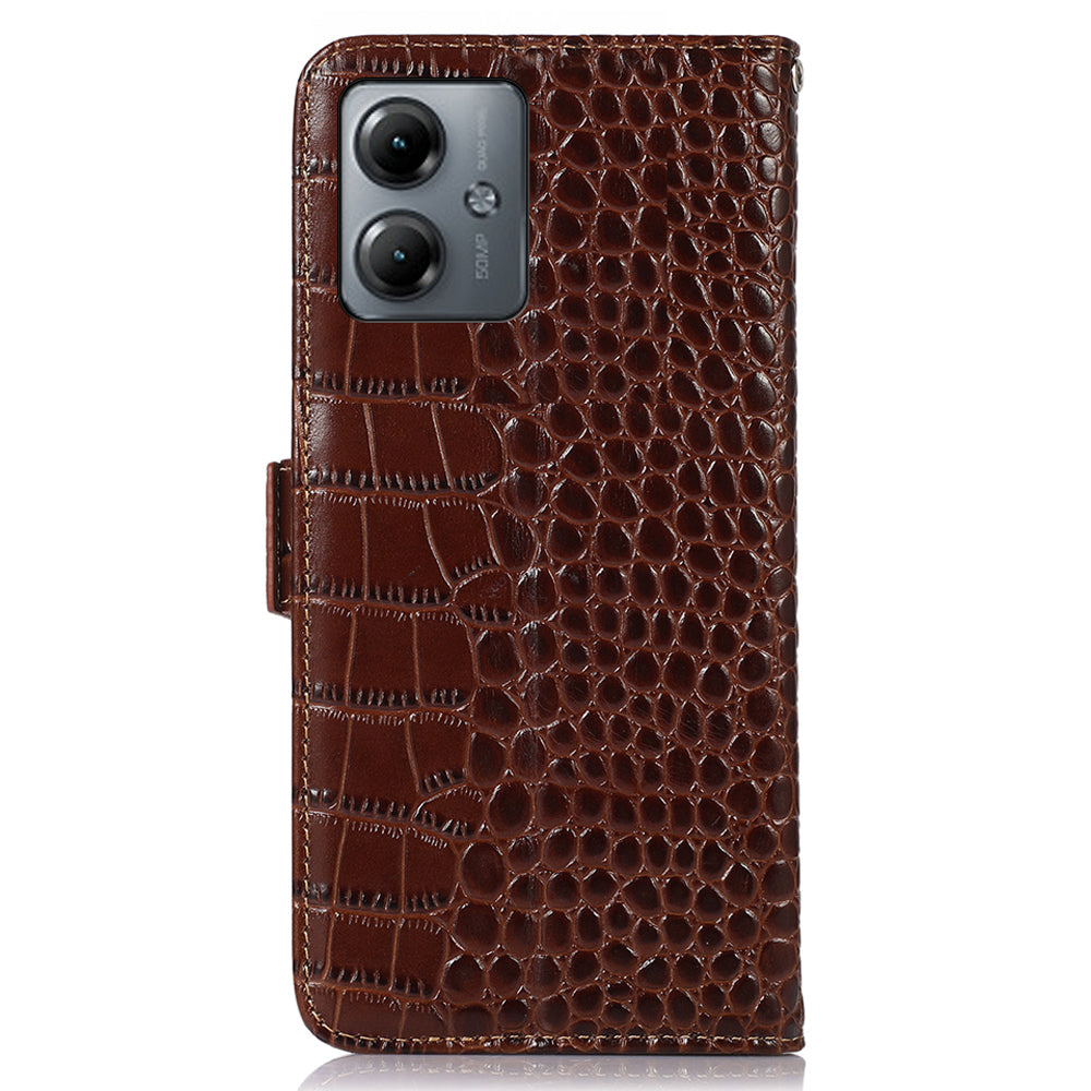 RFID Blocking Wallet Case for Motorola Moto G14 4G , Genuine Cow Leather Phone Cover with Stand