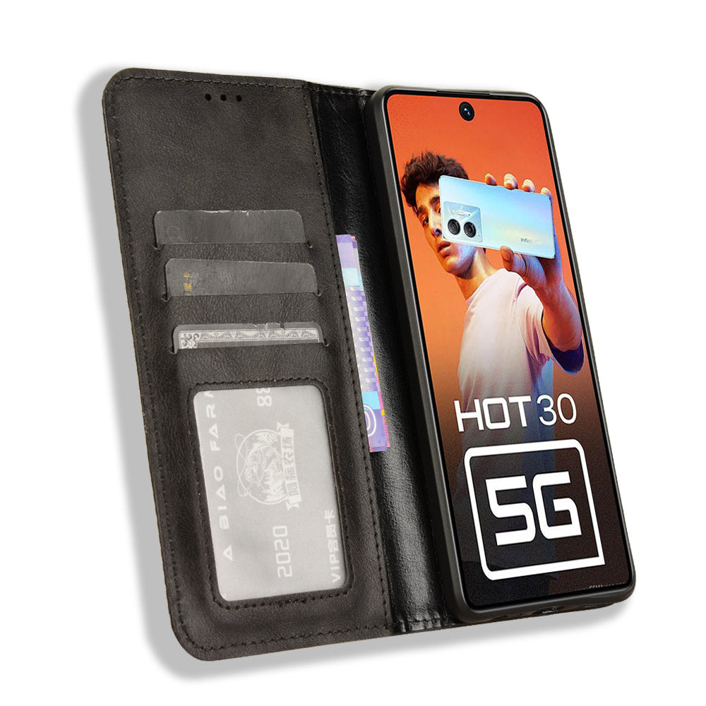 For Infinix Hot 30 5G X6832 Retro Leather Wallet Case Magnetic Closing Stand Phone Cover