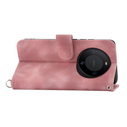 For Huawei Mate 60 Stand Wallet Phone Case PU Leather Imprinted Flower Phone Cover with Wrist Strap + Shoulder Strap