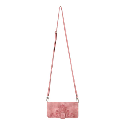 For Huawei Mate 60 Stand Wallet Phone Case PU Leather Imprinted Flower Phone Cover with Wrist Strap + Shoulder Strap