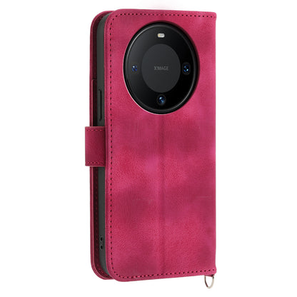 For Huawei Mate 60 Stand Wallet Phone Case PU Leather Imprinted Flower Phone Cover with Wrist Strap + Shoulder Strap