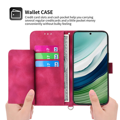For Huawei Mate 60 Stand Wallet Phone Case PU Leather Imprinted Flower Phone Cover with Wrist Strap + Shoulder Strap