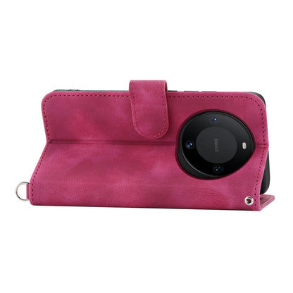 For Huawei Mate 60 Stand Wallet Phone Case PU Leather Imprinted Flower Phone Cover with Wrist Strap + Shoulder Strap