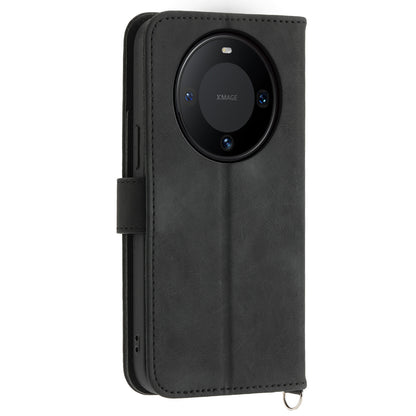 For Huawei Mate 60 Stand Wallet Phone Case PU Leather Imprinted Flower Phone Cover with Wrist Strap + Shoulder Strap