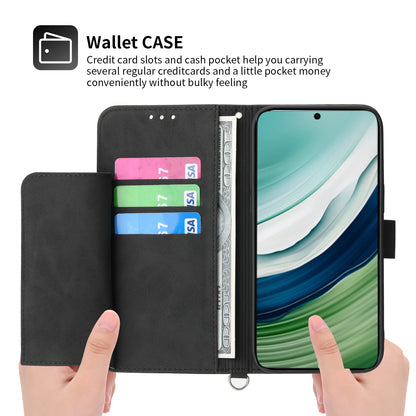 For Huawei Mate 60 Stand Wallet Phone Case PU Leather Imprinted Flower Phone Cover with Wrist Strap + Shoulder Strap
