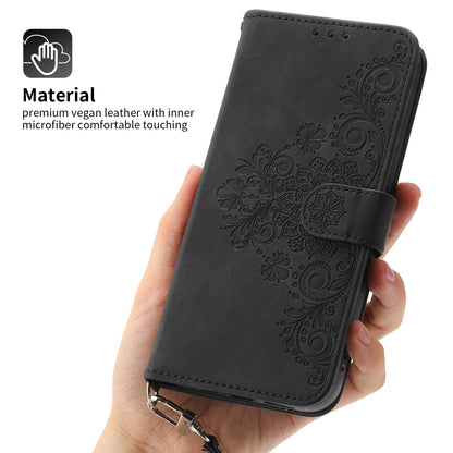 For Huawei Mate 60 Stand Wallet Phone Case PU Leather Imprinted Flower Phone Cover with Wrist Strap + Shoulder Strap