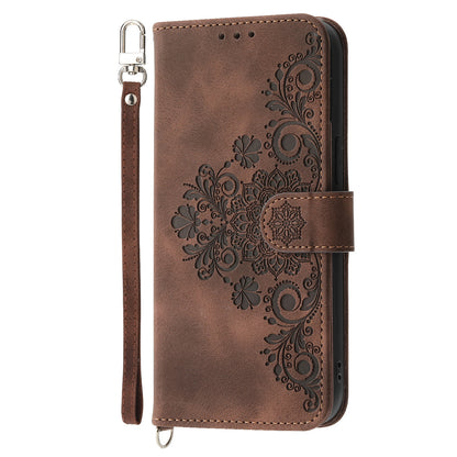 For Huawei Mate 60 Stand Wallet Phone Case PU Leather Imprinted Flower Phone Cover with Wrist Strap + Shoulder Strap
