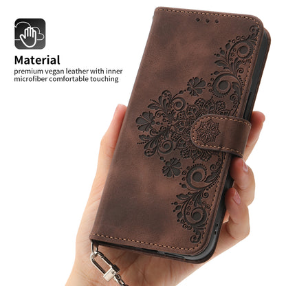 For Huawei Mate 60 Stand Wallet Phone Case PU Leather Imprinted Flower Phone Cover with Wrist Strap + Shoulder Strap