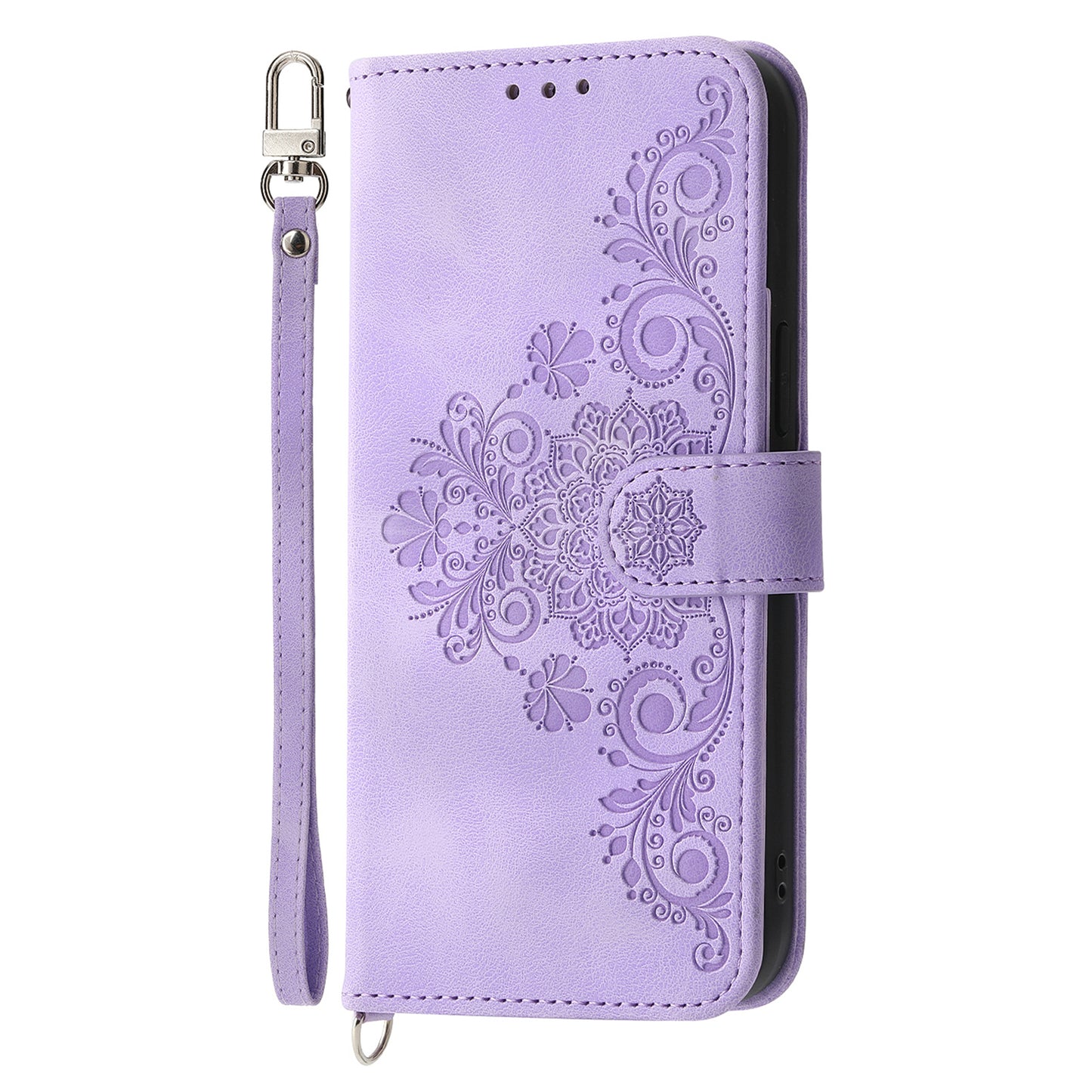 For Huawei Mate 60 Stand Wallet Phone Case PU Leather Imprinted Flower Phone Cover with Wrist Strap + Shoulder Strap