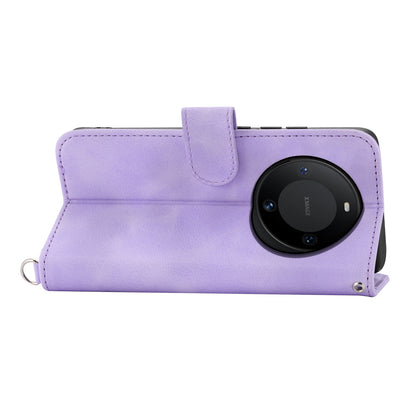 For Huawei Mate 60 Stand Wallet Phone Case PU Leather Imprinted Flower Phone Cover with Wrist Strap + Shoulder Strap