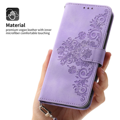 For Huawei Mate 60 Stand Wallet Phone Case PU Leather Imprinted Flower Phone Cover with Wrist Strap + Shoulder Strap