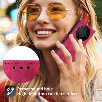 For Huawei Mate 60 Pro Phone Leather Case Imprinted Flower Stand Wallet Cover with Wrist Strap + Shoulder Strap