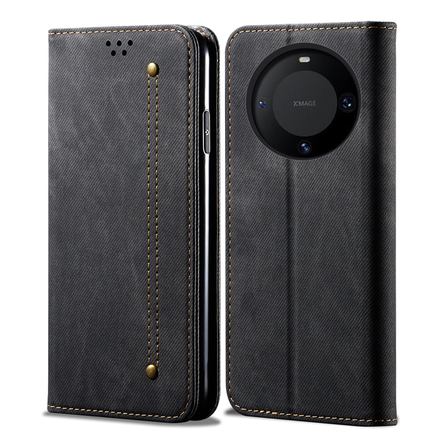 For Huawei Mate 60 Pro Wallet Phone Case PU Leather Jeans Cloth Texture Phone Stand Cover