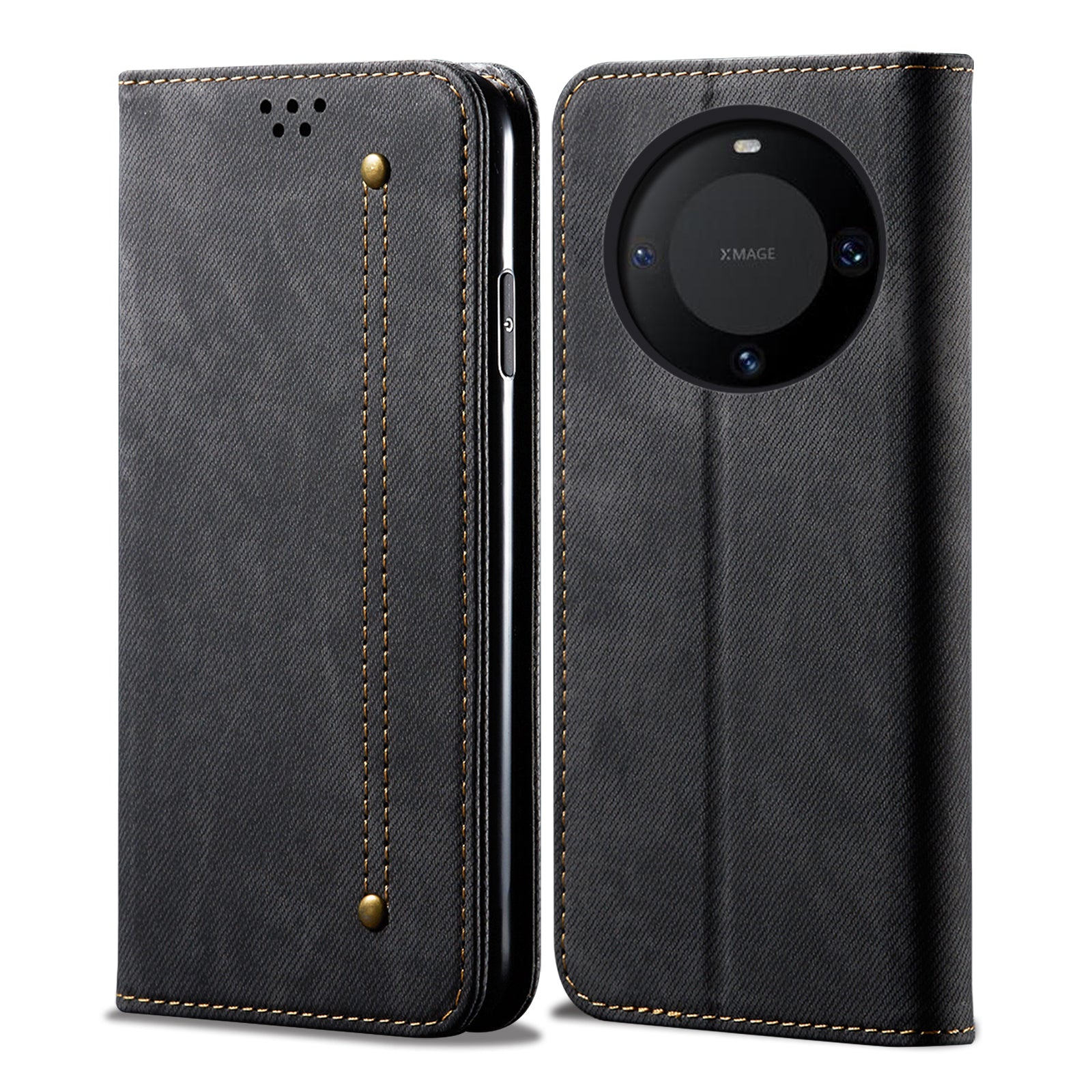 For Huawei Mate 60 Pro Wallet Phone Case PU Leather Jeans Cloth Texture Phone Stand Cover