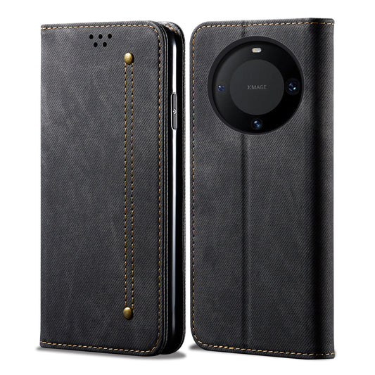 For Huawei Mate 60 Pro Wallet Phone Case PU Leather Jeans Cloth Texture Phone Stand Cover