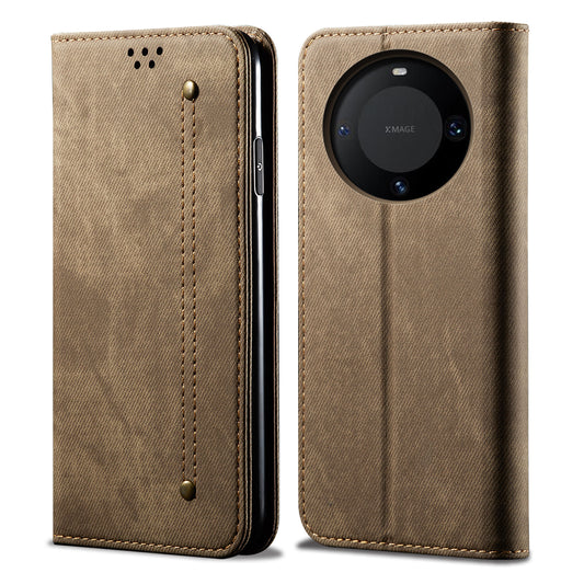 For Huawei Mate 60 Pro Wallet Phone Case PU Leather Jeans Cloth Texture Phone Stand Cover