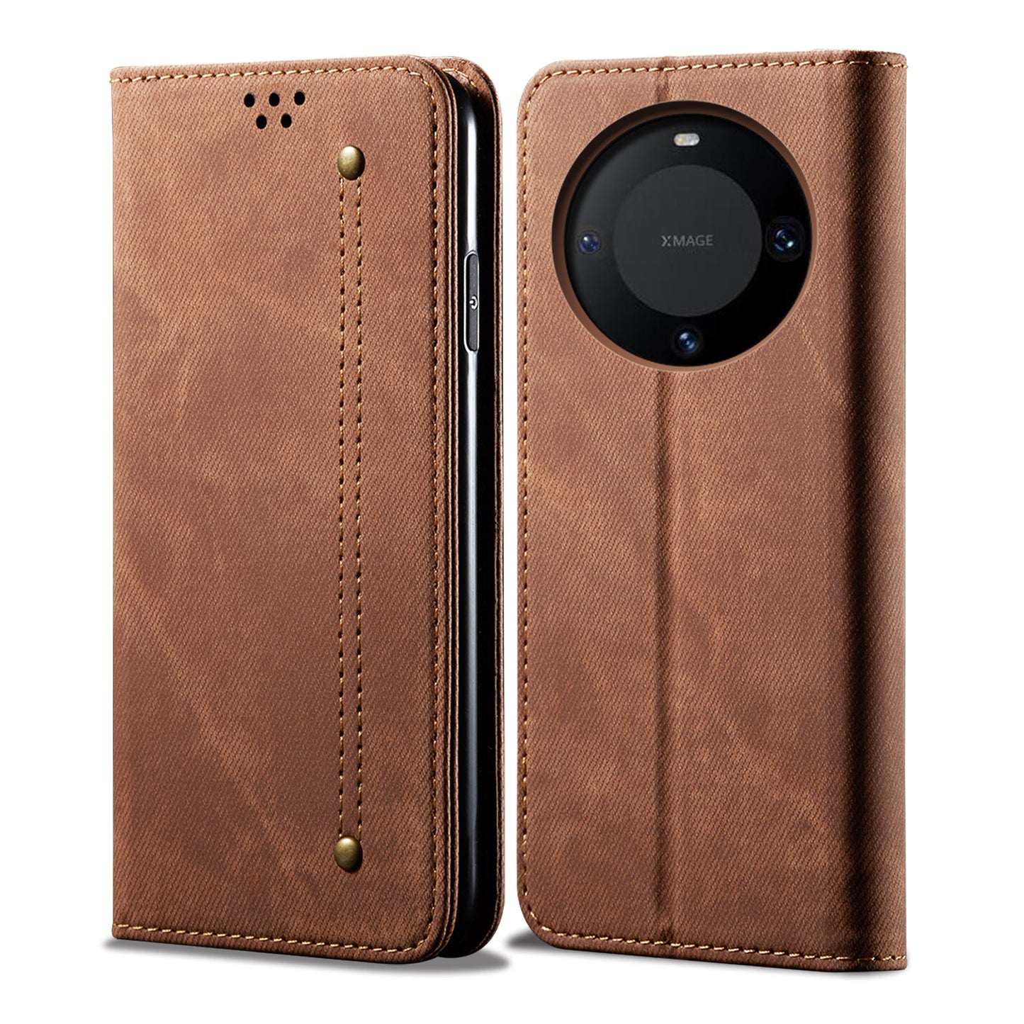 For Huawei Mate 60 Pro Wallet Phone Case PU Leather Jeans Cloth Texture Phone Stand Cover