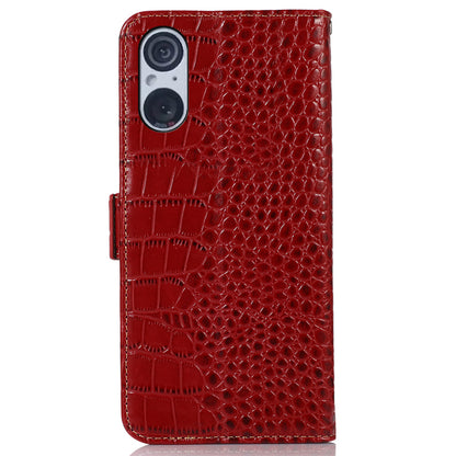 RFID Blocking Wallet Case for Sony Xperia 5 V Genuine Cow Leather Flip Stand Phone Cover