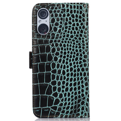 RFID Blocking Wallet Case for Sony Xperia 5 V Genuine Cow Leather Flip Stand Phone Cover
