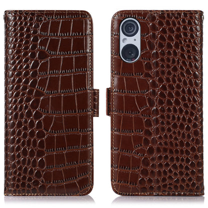 RFID Blocking Wallet Case for Sony Xperia 5 V Genuine Cow Leather Flip Stand Phone Cover