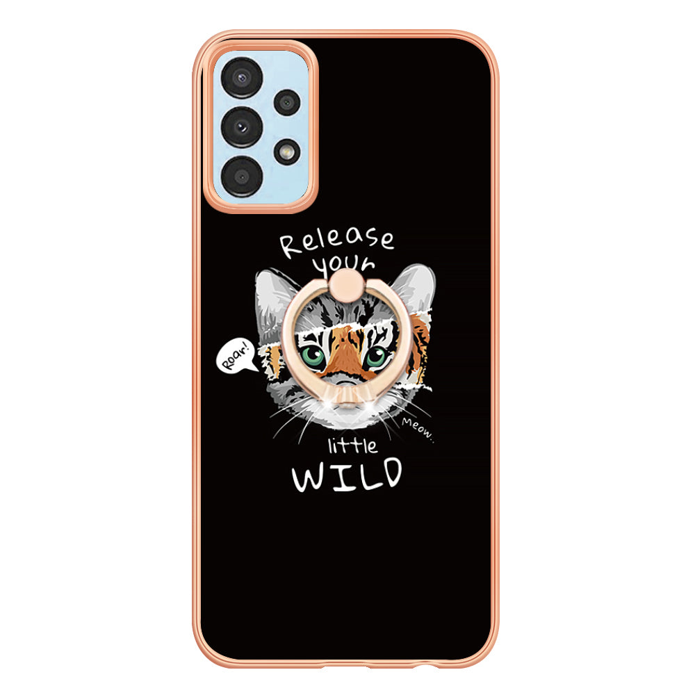 YB IMD Series-20 Style D For Samsung Galaxy A32 5G / M32 5G 2.0mm TPU Phone Case IMD Pattern Electroplated Kickstand Cover