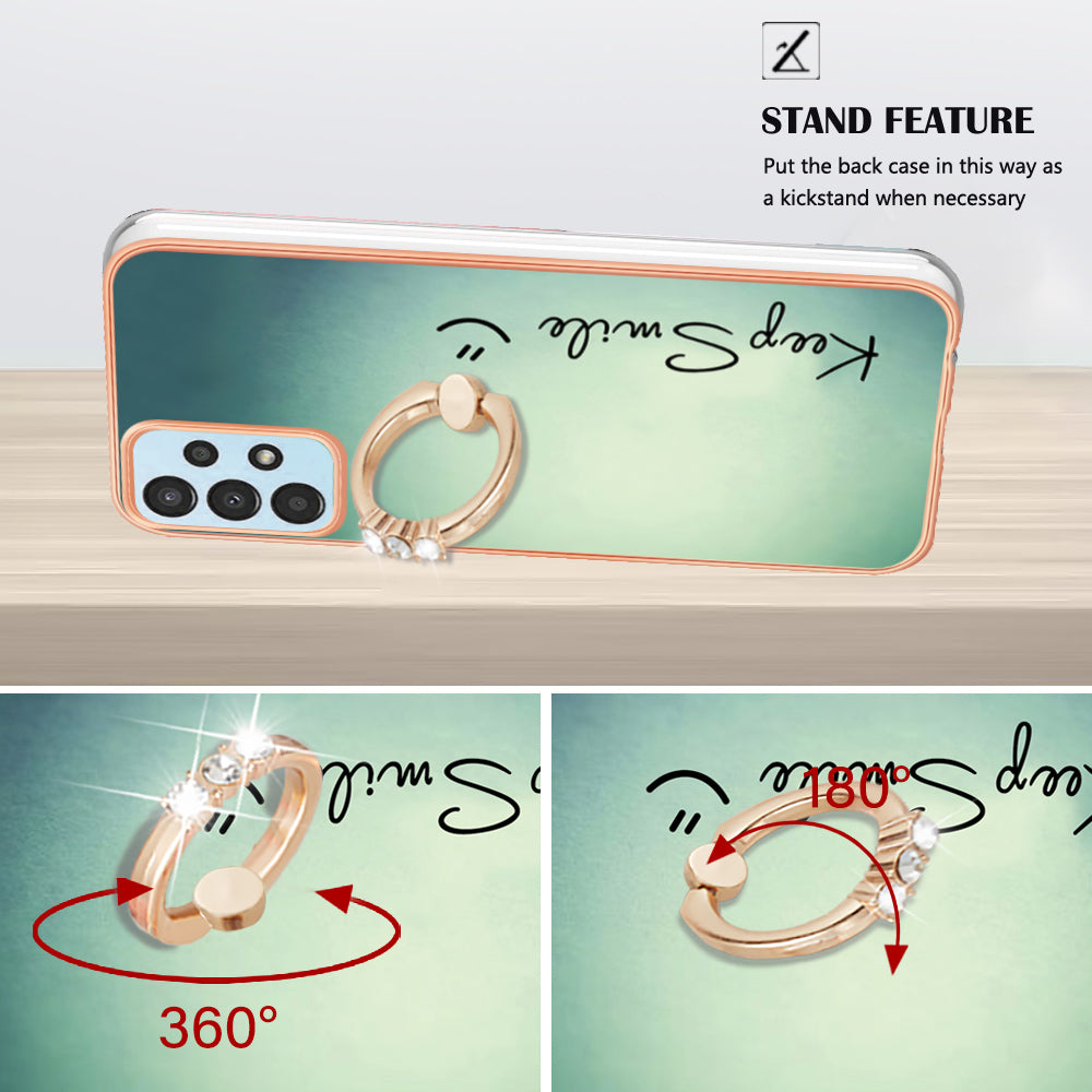 YB IMD Series-20 Style D For Samsung Galaxy A32 5G / M32 5G 2.0mm TPU Phone Case IMD Pattern Electroplated Kickstand Cover