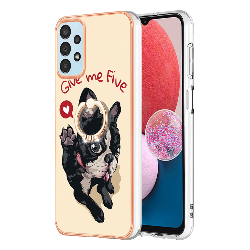 YB IMD Series-20 Style D For Samsung Galaxy A13 4G Electroplating Kickstand TPU Case IMD Pattern 2.0mm Phone Cover