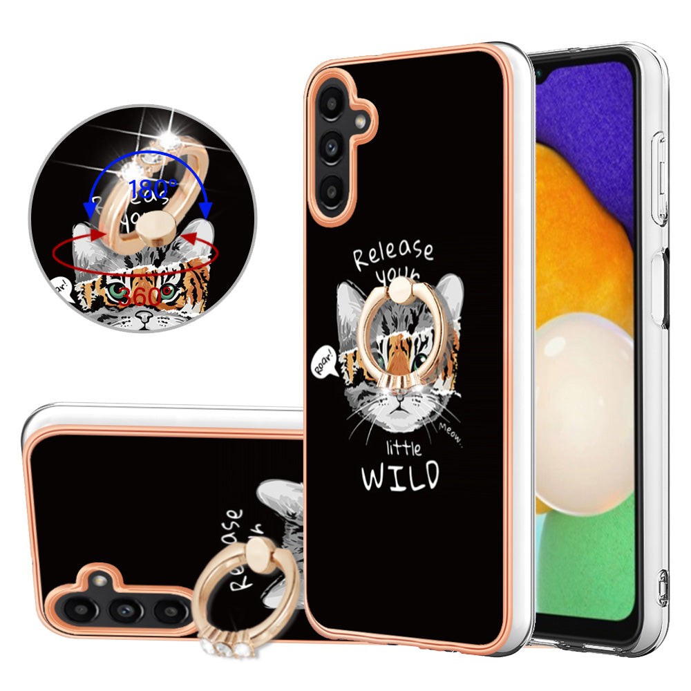 YB IMD Series-20 Style D Kickstand Phone Cover for Samsung Galaxy A13 5G / A04s 4G / M13 5G , 2.0mm TPU IMD Electroplating Case